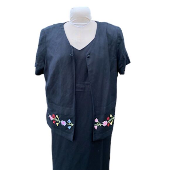 Positive Attitude Linen Blend 2-Piece Maxi Dress & Jacket Embroidered Sz. 16 - Picture 2 of 9